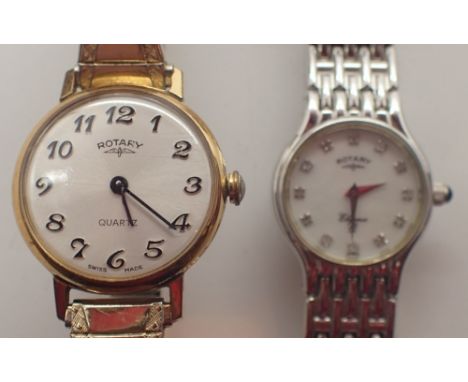 Boxed ladies Rotary wristwatch on steel bracelet and a further boxed ladies Rotary on expanding bracelet