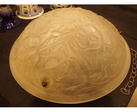Frosted glass hanging lamp shade impressed with flowers D: 37 cm 