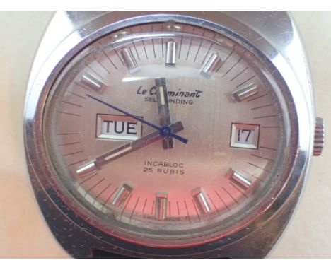 Gents Le Cheminant self winding day date 1970s wristwatch CONDITION REPORT: This item is working at lotting.