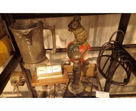 Shelf of mixed metal ware 