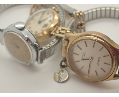 9ct gold cased Helvetia ladies wristwatch on a gold plated bracelet Tissot wristwatch A/F and a Rotary wristwatch