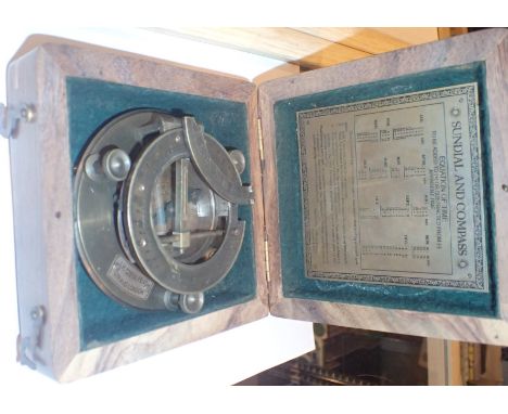 Brass boxed sundial and compass marked J H Steward