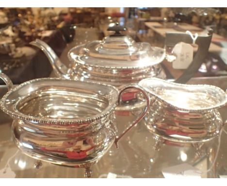 Hallmarked silver three piece tea service assay Sheffield 1960 maker E V 1335g