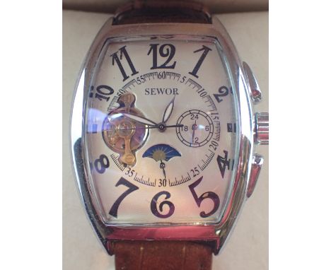 Gents Sewor skeleton moonphase automatic wristwatch CONDITION REPORT: This item is working at lotting.