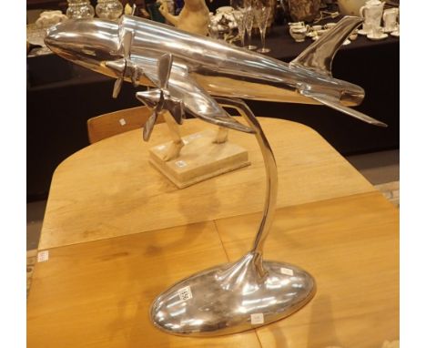 Large Art Deco chromed engine aircraft model on matching stand L: 75 cm