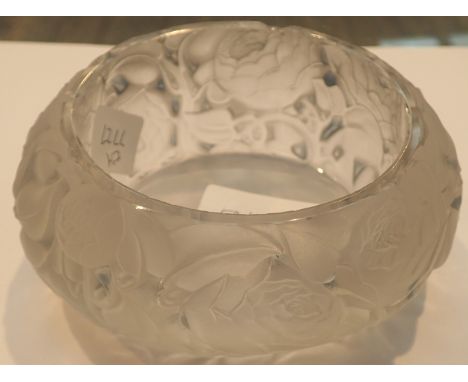 R Lalique frosted glass bowl signed to base A/F chip to rim CONDITION REPORT: Only damage on this item is the pierced chip to