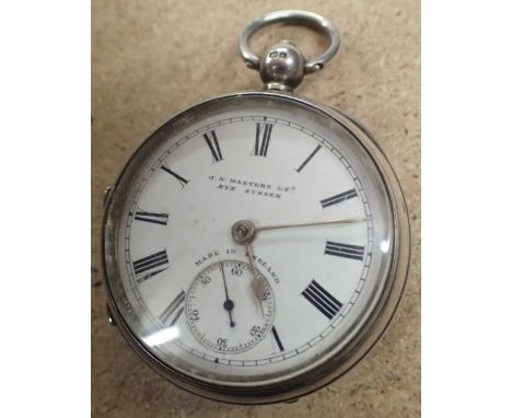 J N Masters Rye Sussex hallmarked silver key wind pocket watch CONDITION REPORT: This item appears to be over wound. Hairline