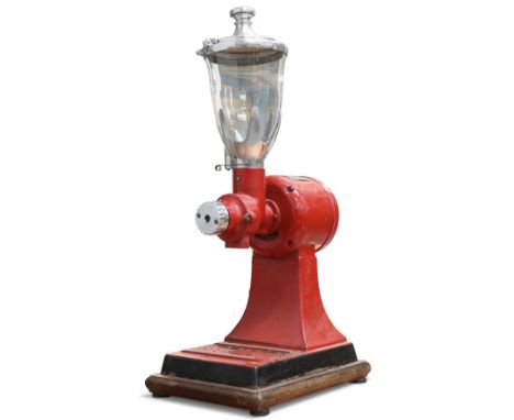 A VINTAGE ALUMINIUM COFFEE GRINDER,&nbsp;CIRCA 1940S, by The Hobart Mfg Co Ltd, London, model E2120, the body red-painted and