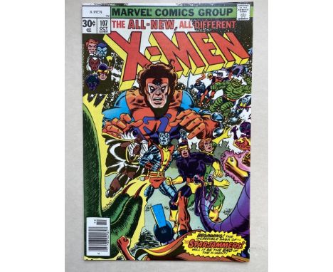 UNCANNY X-MEN #107 - (1977 - MARVEL CENTS Copy) - First full appearance of the Starjammers + Reed Richards, Thing cameos - Da