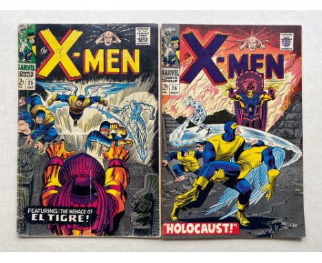 UNCANNY X-MEN #25 &amp; 26 (2 in Lot) - (1966 - MARVEL CENTS &amp; Pence Copy) - Origin and first appearance of Kukulcan, aka