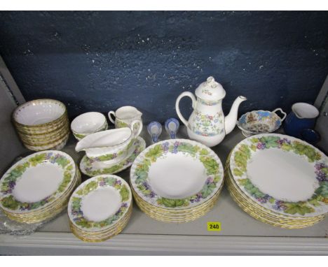 A Royal Worcester Vine Harvest pattern part dinner service, comprising thirty seven pieces, ten Spode fleur de lys gold patte