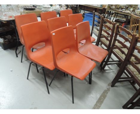 A selection of vintage school or hall style chairs