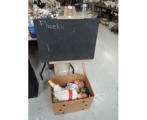A box of mid 20th century composition and celluloid dolls including BND black baby, Roddy and similar etc along with a child'