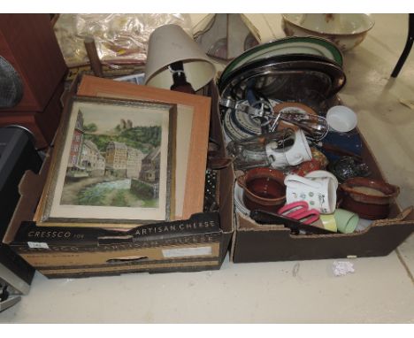 A selection of assorted items including lamp and clock