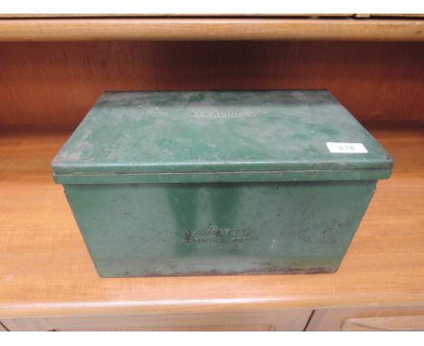 A vintage Lauritzen tin plate box and shoe accesories