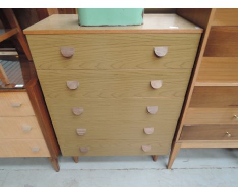 A vintage laminate 5 drawer bedroom chest