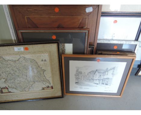 A selection of prints and a county map of Durham 