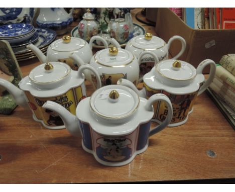 A selection of ceramic transfer printed teapots