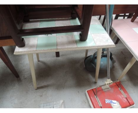 Two vintage tile top coffee tables