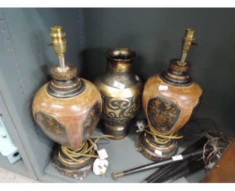 A selection of Mediterranean style lamp pair and large vase