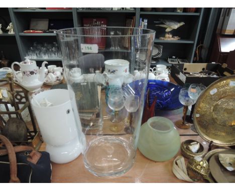 A selection of glass wares including lamp and large vase