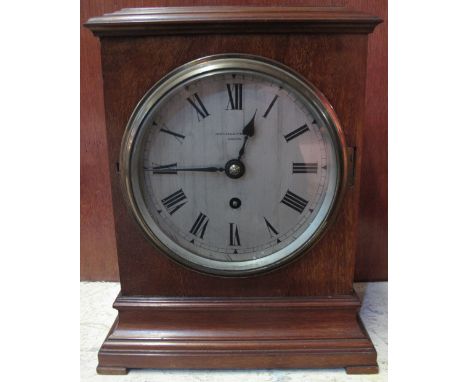 Early 20th Century mahogany mantel clock by James Ballantyne of Glasgow, having silvered Roman face and brass drum movement w