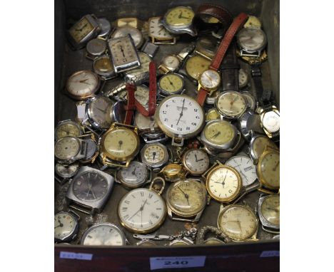 Tin of assorted watches and watch parts to include ladies and gents wristwatches, to include: Bentima; Timex; Solara; Seconda