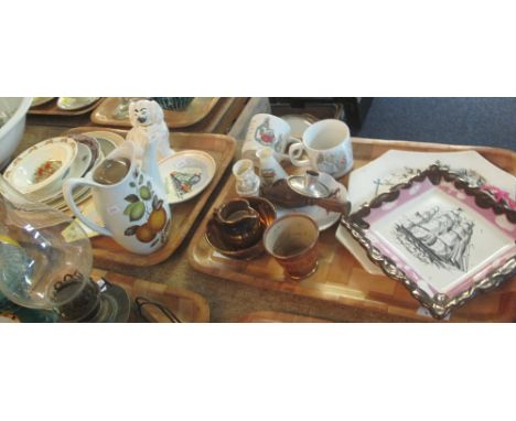 Two trays of assorted china to include: Beswick seated dog; Susie Cooper floral plates; Wedgwood Beatrix Potter mugs; Royal D