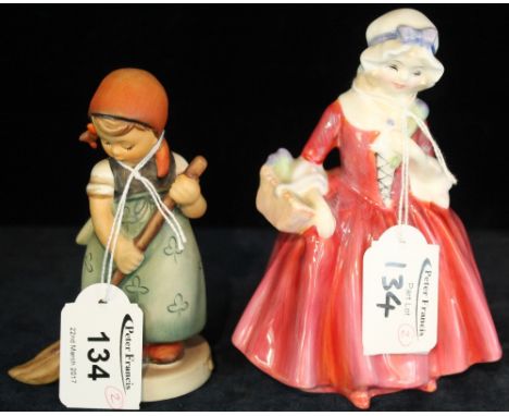 Goebel Hummel figure of a girl sweeping, together with Royal Doulton bone china figurine: 'Lavinia', HN1955. (2)