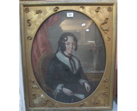 19th Century, (British School), portrait of a lady, watercolours.  Oval, in gilt frame.