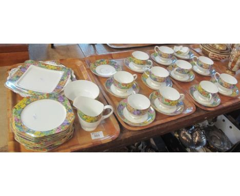 Three trays of Paragon fine bone china 'Springtime' design teaware to include: teacups and saucers; side plates; sandwich pla