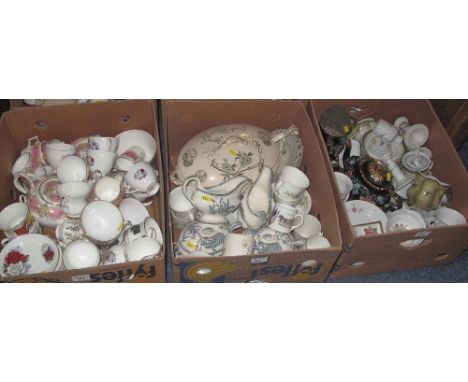 Three boxes of assorted china to include: various teaware including Royal Grafton 'Mayfair'; Imperial etc. Victorian floral d