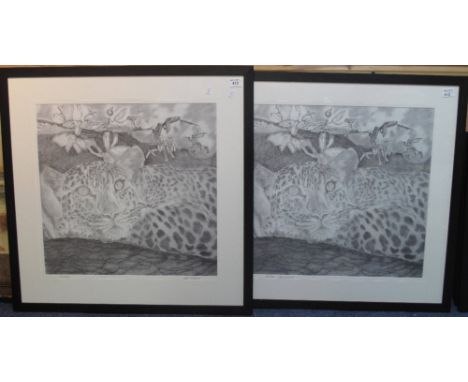 Gil Gregory, study of a leopard, limited edition monochrome print, number 15/200, signed in pencil by the artist, together wi