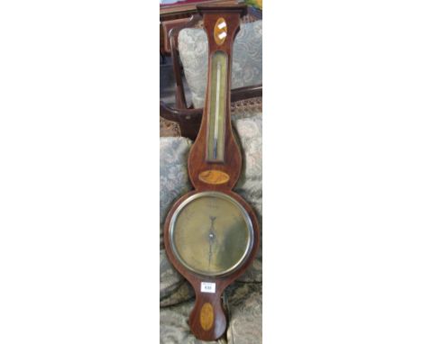 19th Century mahogany inlaid wheel barometer with brass face marked: P. Cassal, Glasgow.
