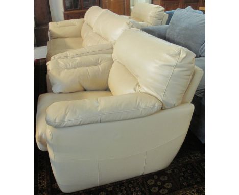 Modern Ethos leather three piece suite comprising large two seater sofa and a pair of armchairs. (3)