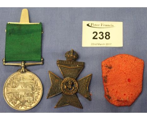 The King's Royal Rifle Corps badge together with 'For Long Service in the Volunteer Force' medal, engraved: 1778, Sergeant Wi