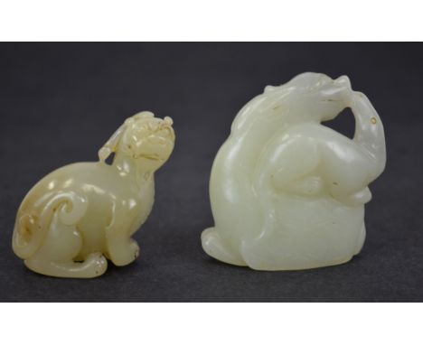 Two Chinese Carved Jade of Animal Figure Chinese jade carved with a lion figure.1 3/4" x  13/4" and  jade carving figure of a