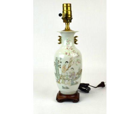 Chinese Famille Rose Porcelain Vase or Lamp Base Chinese porcelain vase fitted as a lamp base,  decorated in Famille Rose wit