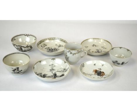 Eight Pieces of Chinese Export Saucers and Cups Eight Chinese export porcelain cups or bowls  painted with flowers, figures, 