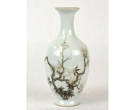 Chinese Porcelain Baluster Vase W Cherry Blossoms Early 20th Century. Chinese porcelain vase  decorated in blue and gray with