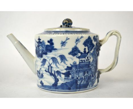 Chinese Blue & White Porcelain Teapot Chinese blue and white porcelain teapot decorated  with pavilions, birds and  tree. 5" 