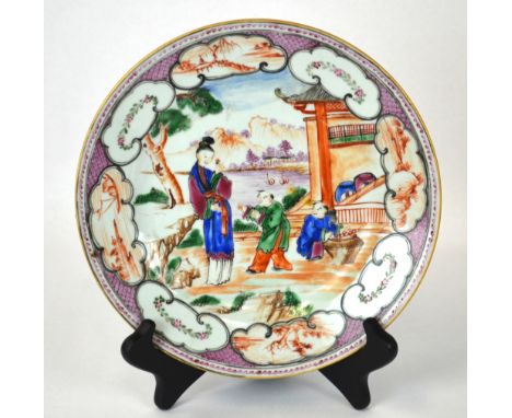 Chinese Famille Rose Medallion Plate Chinese porcelain plate decorated in Famille Rose  with central medallion of figures in 