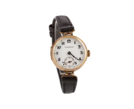 LADY'S ROLWATCO NINE CARAT GOLD MANUAL WIND WRIST WATCH the round white enamel dial with Arabic hour markers, dot outer secon