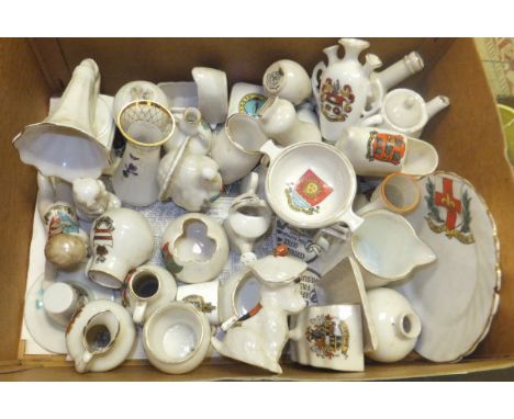 A box containing a large collection of crested china to include W H Goss, Crown China, Carlton China, etc