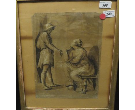 AFTER UGO DA CARPI (1480-1523) "Hero and Sibyl" or "Raphael and his mistress", woodblock print, with hand-written French scri