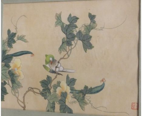 AFTER LEONARDO DA VINCI "Leonardo cartoon", black and white print, together with six Chinese watercolours on silk