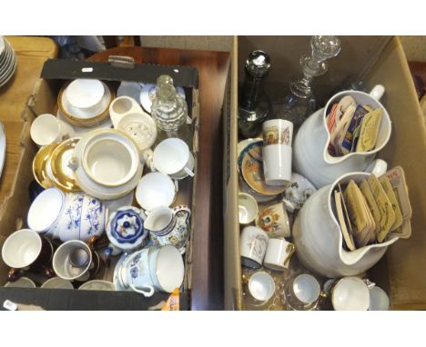 Two boxes of miscellaneous china and glass wares to include Poole pottery plates, a Royal Chinaworks Worcester blush ware pot
