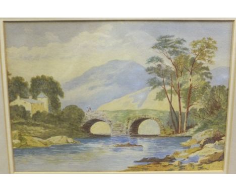 H. MACE "Figures going over twin arch bridge", watercolour, signed lower right, together with one other by H. MACE