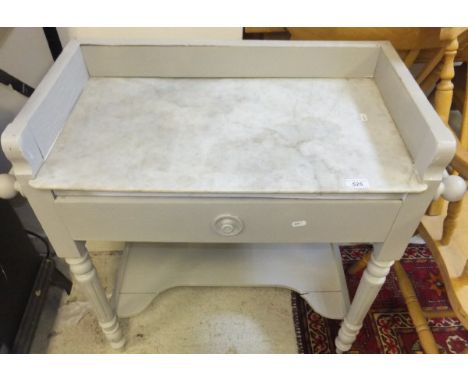 A 19th Century Continental painted pine washstand with three quarter galleried and grey veined marble top, over a single draw