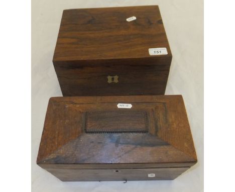 A Victorian rosewood sarcophagus shaped tea caddy. and a Victorian rosewood jewellery casket